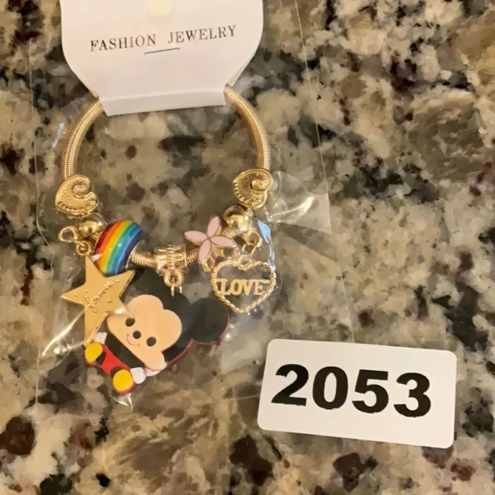 2053 Micky Mouse Gold Or Silver Kids Stretchy Charm Bracelet